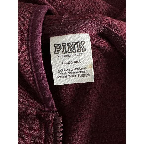 Victoria Secret Fleece Hoodie Large Maroon Full Zip Sweatshirt Loungewear EUC - Picture 7 of 7